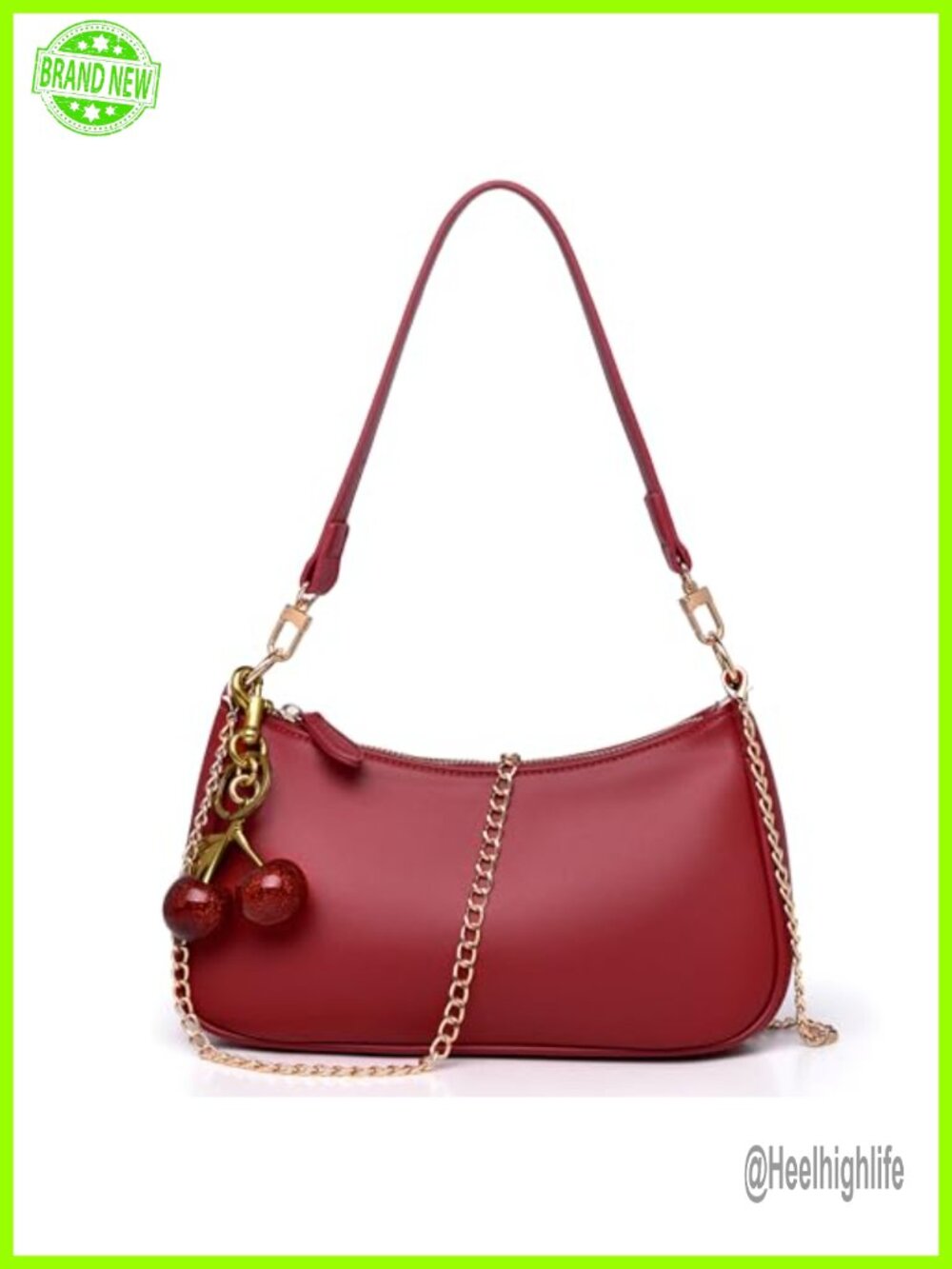 PU Leather Shoulder Bag RFID Crossbody Clutch Hobo with Cherry Keychain